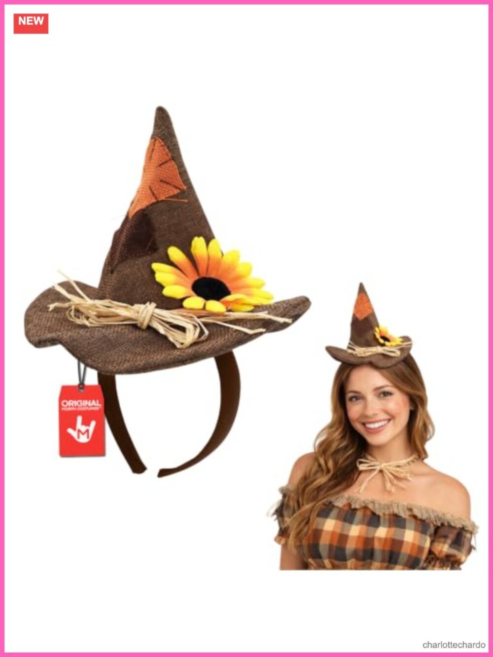 Mini Scarecrow Hat Headband Straw Bow Daisy Costume Accessory